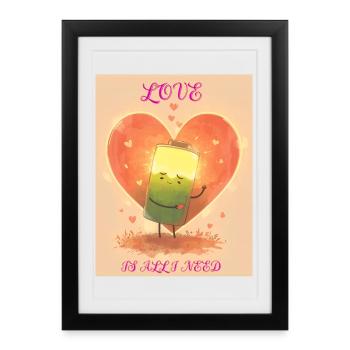 Batterie d’amour au coucher du soleil - Affiche encadrée (27 × 37 cm) - noir - Devant