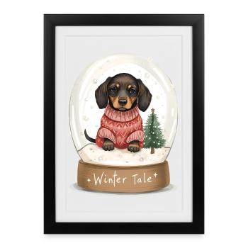 Dachshund in Snow Globe – Winter Tale - Framed poster (27 × 37 cm) - black - Front