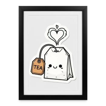 Kawaii Teebeutel mit Herzdampf - Gerahmtes Poster (27 × 37 cm) - Schwarz - Vorne