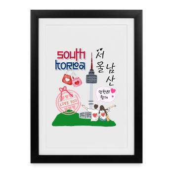 Seoul Love – Namsan Tower Couple Design - Affiche encadrée (27 × 37 cm) - noir - Devant