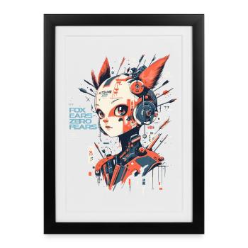 Manga Cyborg-Girl - Oreilles de renard zéro peur - Affiche encadrée (27 × 37 cm) - noir - Devant