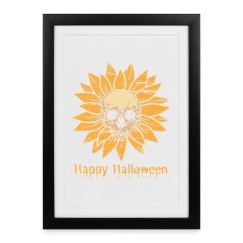 Crâne de tournesol Halloween - Affiche encadrée (27 × 37 cm) - noir - Devant