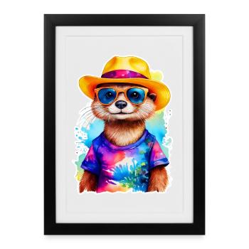 Otter with straw hat - Framed poster (27 × 37 cm) - black - Front
