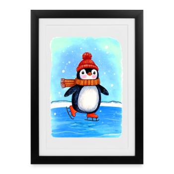 Little Penguin Skate Skater - Framed poster (27 × 37 cm) - black - Front