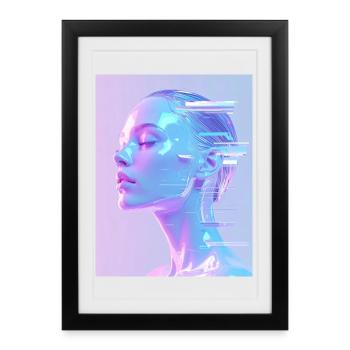 Portrait holographique Glitch - Affiche encadrée (27 × 37 cm) - noir - Devant