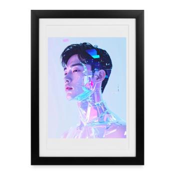 Portrait holographique au néon - Affiche encadrée (27 × 37 cm) - noir - Devant