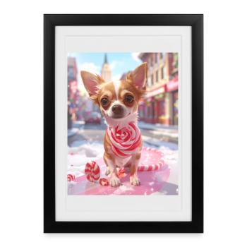 Chiot en bonbon avec canne en bonbon - Affiche encadrée (27 × 37 cm) - noir - Devant