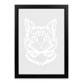 Chat blanc tête chaton tigre chat cadeau - Affiche encadrée (27 × 37 cm) - noir - Devant