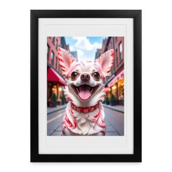 Canne de Noël Chien Chihuahua Dans La Ville - Affiche encadrée (27 × 37 cm) - noir - Devant
