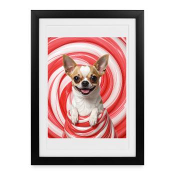 Chihuahua dans un tourbillon de bonbons - Affiche encadrée (27 × 37 cm) - noir - Devant