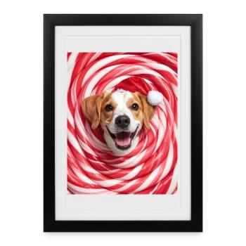 Chien de Noël parmi les bonbons - Affiche encadrée (27 × 37 cm) - noir - Devant