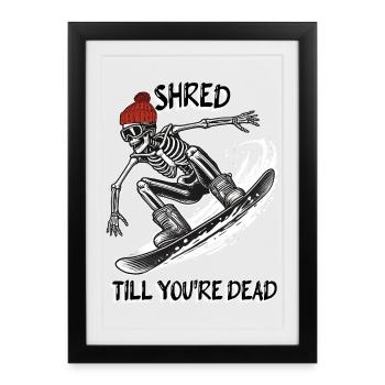 Skelett Snowboarder - Gerahmtes Poster (27 × 37 cm) - Schwarz - Vorne