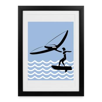 Silhouette de wingfoil en bord de mer - Affiche encadrée (27 × 37 cm) - noir - Devant