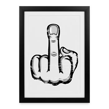 Mittelfinger Stinkefinger Design Grau - Gerahmtes Poster (27 × 37 cm) - Schwarz - Vorne