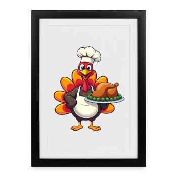 Cuisinier de dinde de Thanksgiving Thanksgiving - Affiche encadrée (27 × 37 cm) - noir - Devant