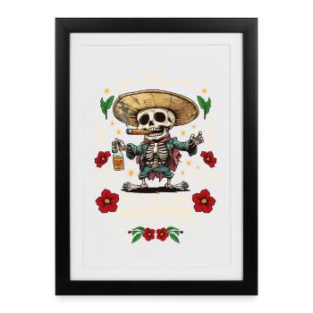 Dia De Los Muertos Crâne Crâne Tequilla - Affiche encadrée (27 × 37 cm) - noir - Devant