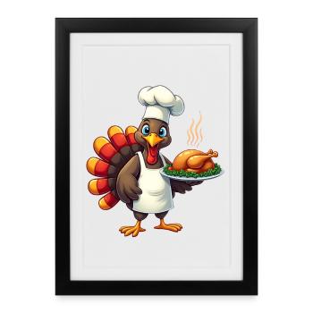 Cuisinier de dinde de Thanksgiving Thanksgiving - Affiche encadrée (27 × 37 cm) - noir - Devant