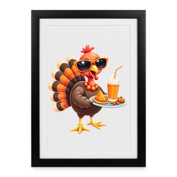 Dinde de Thanksgiving avec lunettes de soleil - Affiche encadrée (27 × 37 cm) - noir - Devant