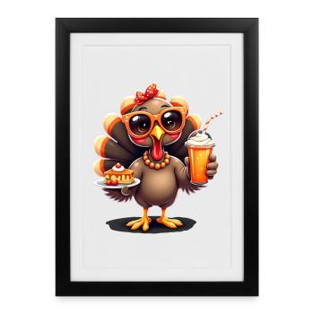 Dinde de Thanksgiving avec lunettes de soleil - Affiche encadrée (27 × 37 cm) - noir - Devant