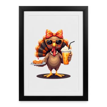 Dinde de Thanksgiving avec lunettes de soleil - Affiche encadrée (27 × 37 cm) - noir - Devant