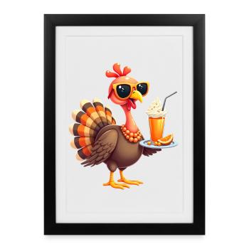 Dinde de Thanksgiving avec lunettes de soleil - Affiche encadrée (27 × 37 cm) - noir - Devant