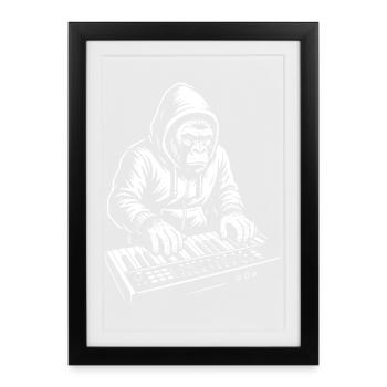 DJ Chimp en sweat à capuche joue de la musique pour clavier - Affiche encadrée (27 × 37 cm) - noir - Devant