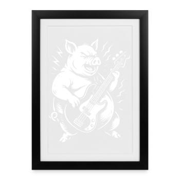 Groovy Pig Bass Jam - Affiche encadrée (27 × 37 cm) - noir - Devant