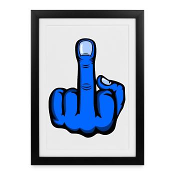Doigt du milieu doigt puant Design Bleu - Affiche encadrée (27 × 37 cm) - noir - Devant