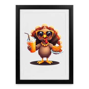 Dinde de Thanksgiving avec lunettes de soleil - Affiche encadrée (27 × 37 cm) - noir - Devant