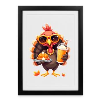 Dinde de Thanksgiving avec lunettes de soleil - Affiche encadrée (27 × 37 cm) - noir - Devant