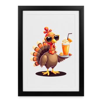 Dinde de Thanksgiving avec lunettes de soleil - Affiche encadrée (27 × 37 cm) - noir - Devant