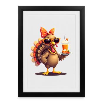 Dinde de Thanksgiving avec lunettes de soleil - Affiche encadrée (27 × 37 cm) - noir - Devant