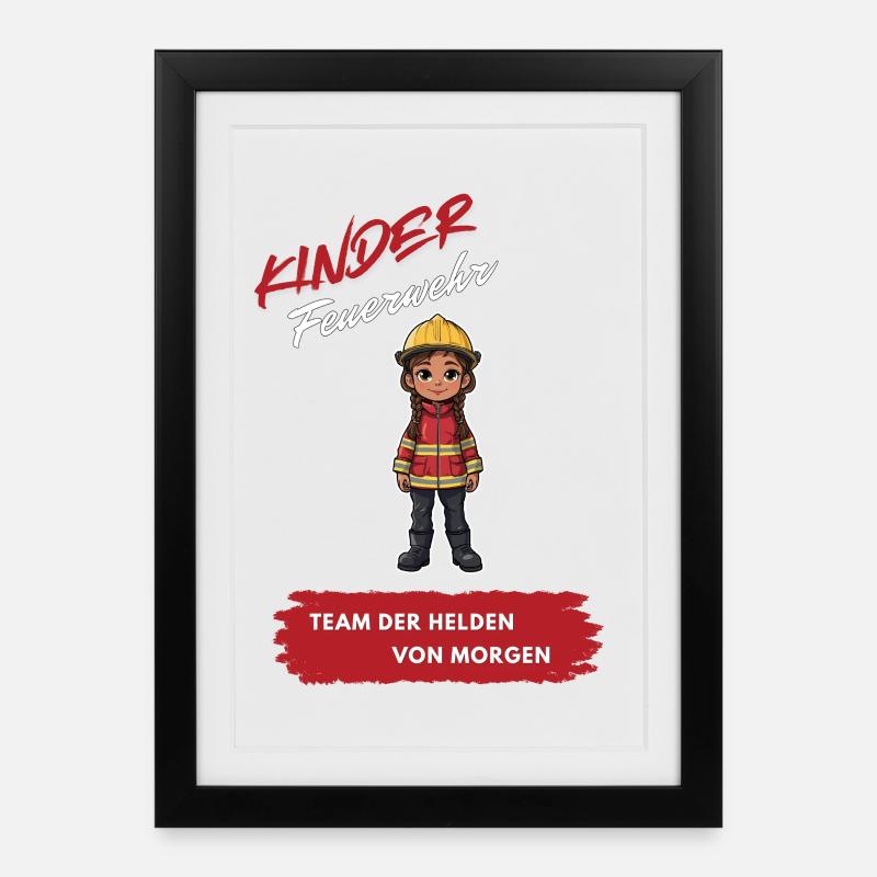 Kinder Feuerwehrheld Motiv - Gerahmtes Poster (27 × 37 cm) - Schwarz
