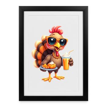 Dinde de Thanksgiving avec lunettes de soleil - Affiche encadrée (27 × 37 cm) - noir - Devant