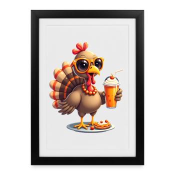 Dinde de Thanksgiving avec lunettes de soleil - Affiche encadrée (27 × 37 cm) - noir - Devant