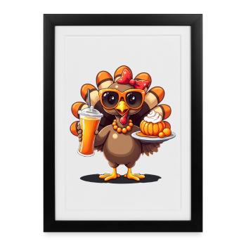 Dinde de Thanksgiving avec lunettes de soleil - Affiche encadrée (27 × 37 cm) - noir - Devant