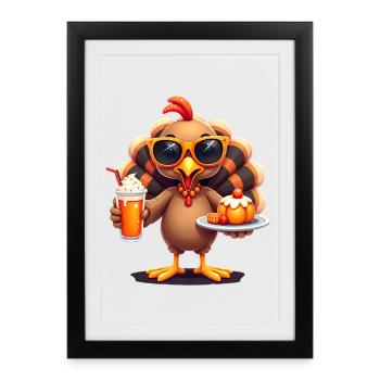 Dinde de Thanksgiving avec lunettes de soleil - Affiche encadrée (27 × 37 cm) - noir - Devant