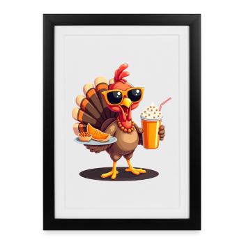 Dinde de Thanksgiving avec lunettes de soleil - Affiche encadrée (27 × 37 cm) - noir - Devant