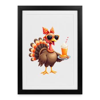Dinde de Thanksgiving avec lunettes de soleil - Affiche encadrée (27 × 37 cm) - noir - Devant