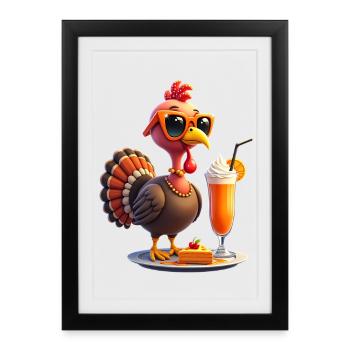 Dinde de Thanksgiving avec lunettes de soleil - Affiche encadrée (27 × 37 cm) - noir - Devant
