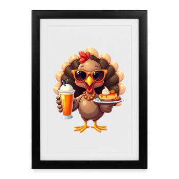 Dinde de Thanksgiving avec lunettes de soleil - Affiche encadrée (27 × 37 cm) - noir - Devant