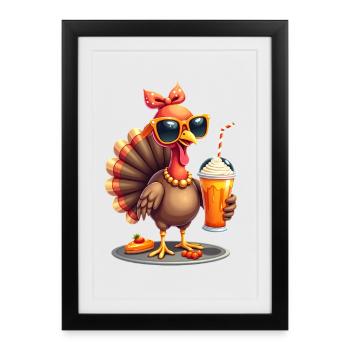 Dinde de Thanksgiving avec lunettes de soleil - Affiche encadrée (27 × 37 cm) - noir - Devant