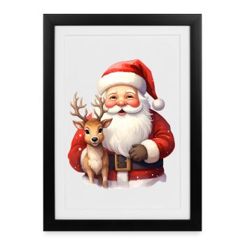 Père Noël avec renne – Magie de l’hiver - Affiche encadrée (27 × 37 cm) - noir - Devant