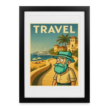Affiche de voyage Art déco avec grand-père en Méditerranée - Affiche encadrée (27 × 37 cm) - noir - Devant