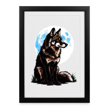 Ein Wolf vor einem blauen Mond - Framed poster (27 × 37 cm) - black - Front