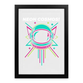 Casque d’astronaute néon Retro Space - Affiche encadrée (27 × 37 cm) - noir - Devant