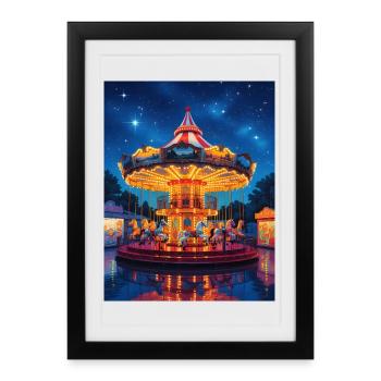 Night carousel in the glow of lights - Framed poster (27 × 37 cm) - black - Front