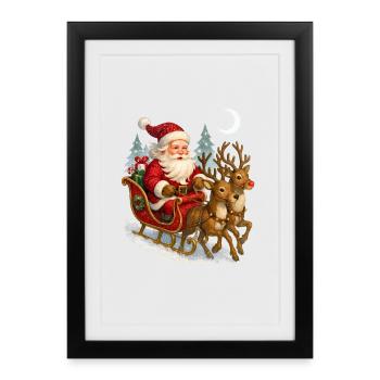 Traîneau du Père Noël magique d’hiver - Affiche encadrée (27 × 37 cm) - noir - Devant