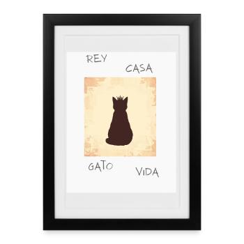 King Cat in Silhouette with Crown - Framed poster (27 × 37 cm) - black - Front