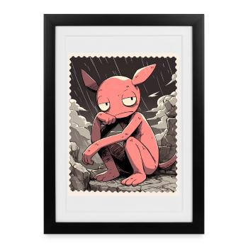 Pink Creature in the Rain - Framed poster (27 × 37 cm) - black - Front